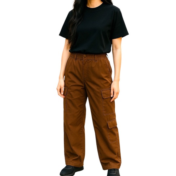 Elodie Womens Size S Brown Cargo Pants Wide Leg High Waist Elastic Waist - Picture 1 of 9